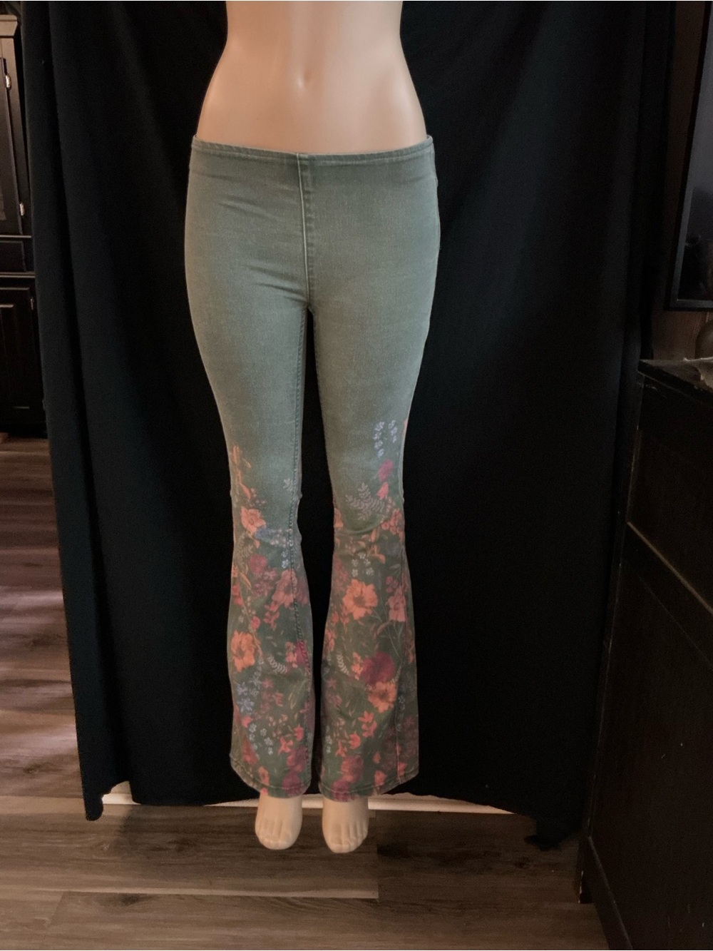 Free People Olive Floral Bootcut Pants